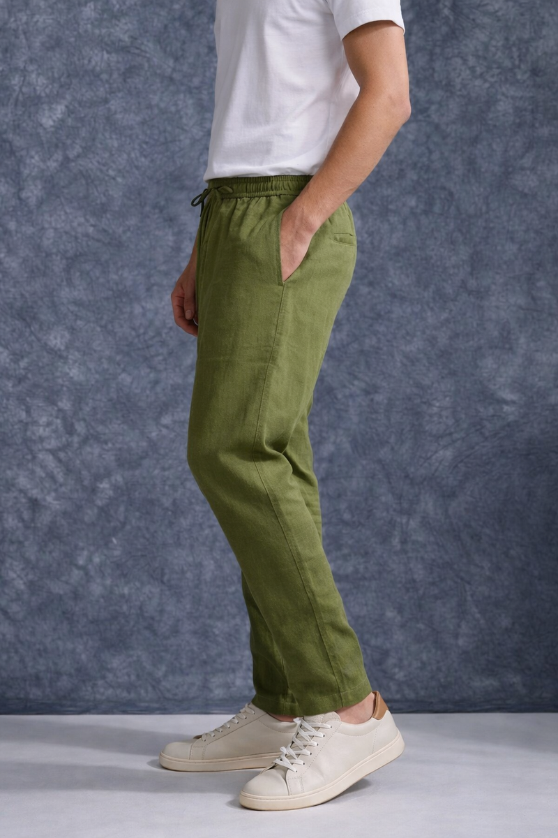 The Lifestyle Co Mint Green Solid Linen Relaxed-Fit Trousers