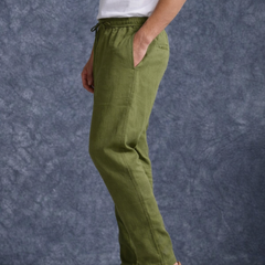 The Lifestyle Co Mint Green Solid Linen Relaxed-Fit Trousers