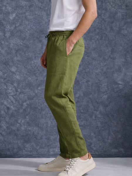 The Lifestyle Co Mint Green Solid Linen Relaxed-Fit Trousers