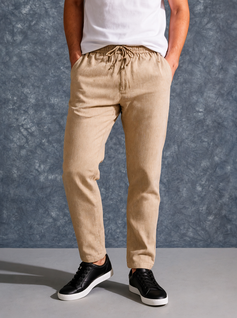 The Lifestyle Co Cream Solid Linen Relaxed-Fit Trousers