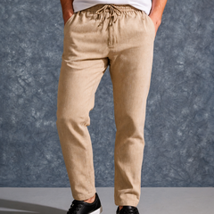 The Lifestyle Co Cream Solid Linen Relaxed-Fit Trousers