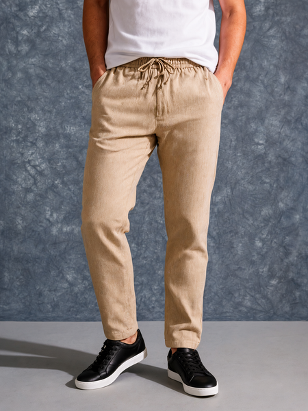 The Lifestyle Co Cream Solid Linen Relaxed-Fit Trousers